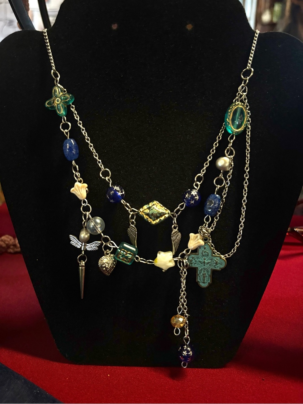 Angelic Amulet Multi-Charm Necklace Asymmetrical Maximalist Whimsigoth Fairy